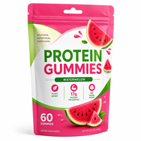 Gummies protéinés végétaliennes sans OGM, saveur pastèque, 60 unités, pour la force musculaire et l'énergie après l'entraînement, vente en gros ODM