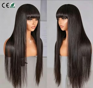 Perruque 100% <span class=keywords><strong>Cheveux</strong></span> Humains Longue et Soyeuse, Double Tissage, Prête à Porter, Lisse Comme un Bâton, <span class=keywords><strong>avec</strong></span> <span class=keywords><strong>Frange</strong></span> pour Femmes Noires - Product Image 1