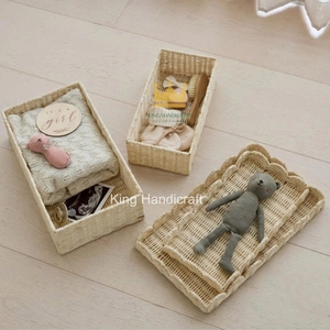 Panier de rangement festonné en rotin écologique fait main avec couvercle, beige, pour la maison, la salle de bain et la chambre à coucher – Vente chaude au Vietnam - Product Image 5