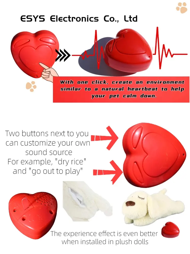 Forma di cuore rosso disco di peluche giocattolo modulo suono battito cardiaco rilassante modulo giocattolo