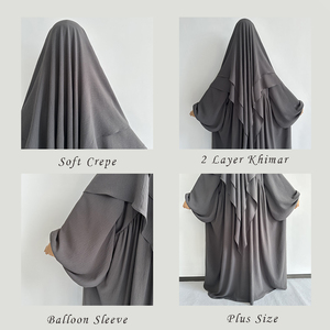 Set Abaya in Crepe a 2 Pezzi con Khimar a 2 Strati con Diamanti, Modesto Abito da Preghiera Islamico per Donne Musulmane Francesi, Vendita all'Ingrosso - Product Image 3