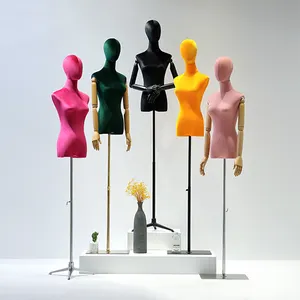 Hot Sale Bridal Store Light Color Upper Body Mannequins Female Fabric Half Body Mannequin Torso With Wooden Hands
