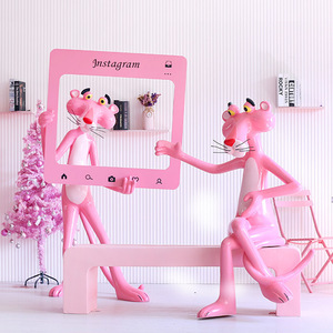 Sculpture en fibre de verre Panthère Rose, décoration de jardin extérieure, figurine d'animal, modèle de jouet, 12 ans et plus - Product Image 3