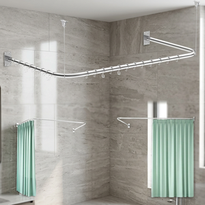 Tringle à rideau courte en L extensible à tension de ressort réglable, 18-32 pouces, pour douche et placard, sans perçage, en acier inoxydable - Product Image 3