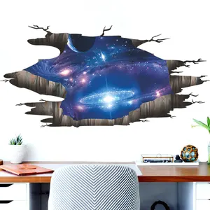 3D kırık duvar Sticker evren samanyolu duvar kağıdı yatak odası oturma odası duvar resimleri kendinden yapışkanlı TV arka plan çıkartmaları