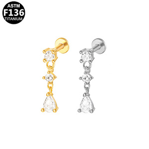 <b>Titanium</b> Plated Tassel Earrings Studs <b>Chain</b> Ear Cartilage Jewelry For Party Geometric Design Prong Setting Stainless Steel - Product Image 3
