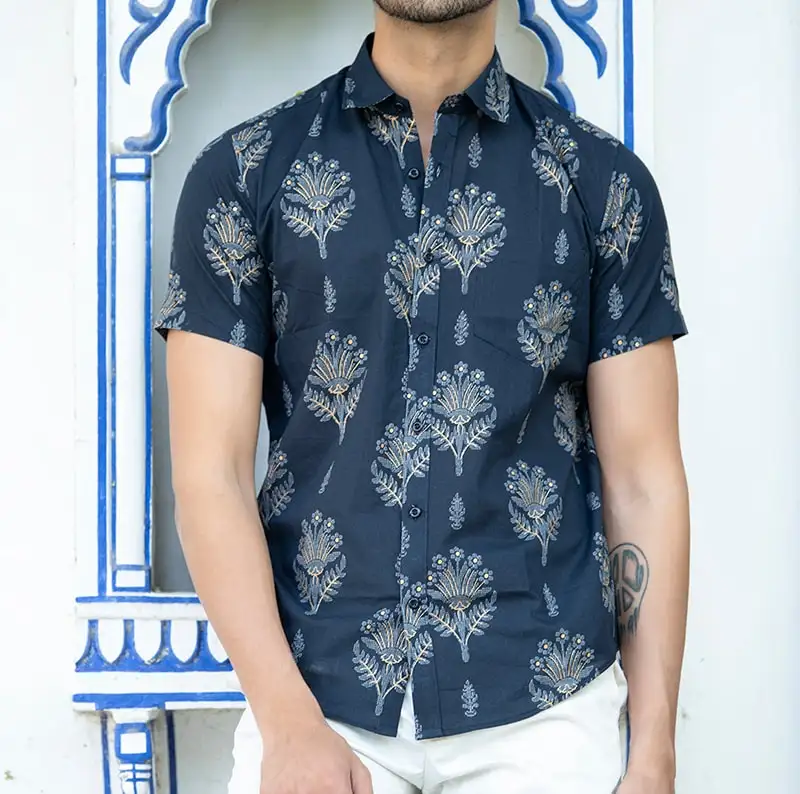 Button Down Shirt High Quality Breathable Mens Casual Short Sleeve Button Down Hawaiian Rayon Shirt