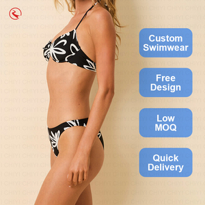 Custom Floral Print <b>Two</b> <b>Piece</b> Bikini <b>Set</b> Halter Neck Elastic Waist Spandex Polyester Swimwear Quick Dry Bodycon Design - Product Image 4