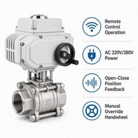 Válvula de bola eléctrica de accionamiento directo de fábrica, 220V CA, motorizada, de acero inoxidable, con extremo bridado, control 4-20mA para automatización inteligente