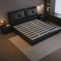 Lit king size moderne, confortable et durable avec cadre en bois de pin, revêtement en cuir, rangement intégré et design minimaliste, avec sommier à ressorts.