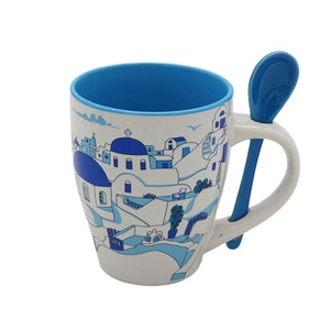 Taza de Café de Cerámica Blanca de 11 oz con Diseño Creativo y Decoración Azul en el Interior, con Cuchara, Tazas de Regalo Personalizadas, Precio de Fábrica - Product Image 5