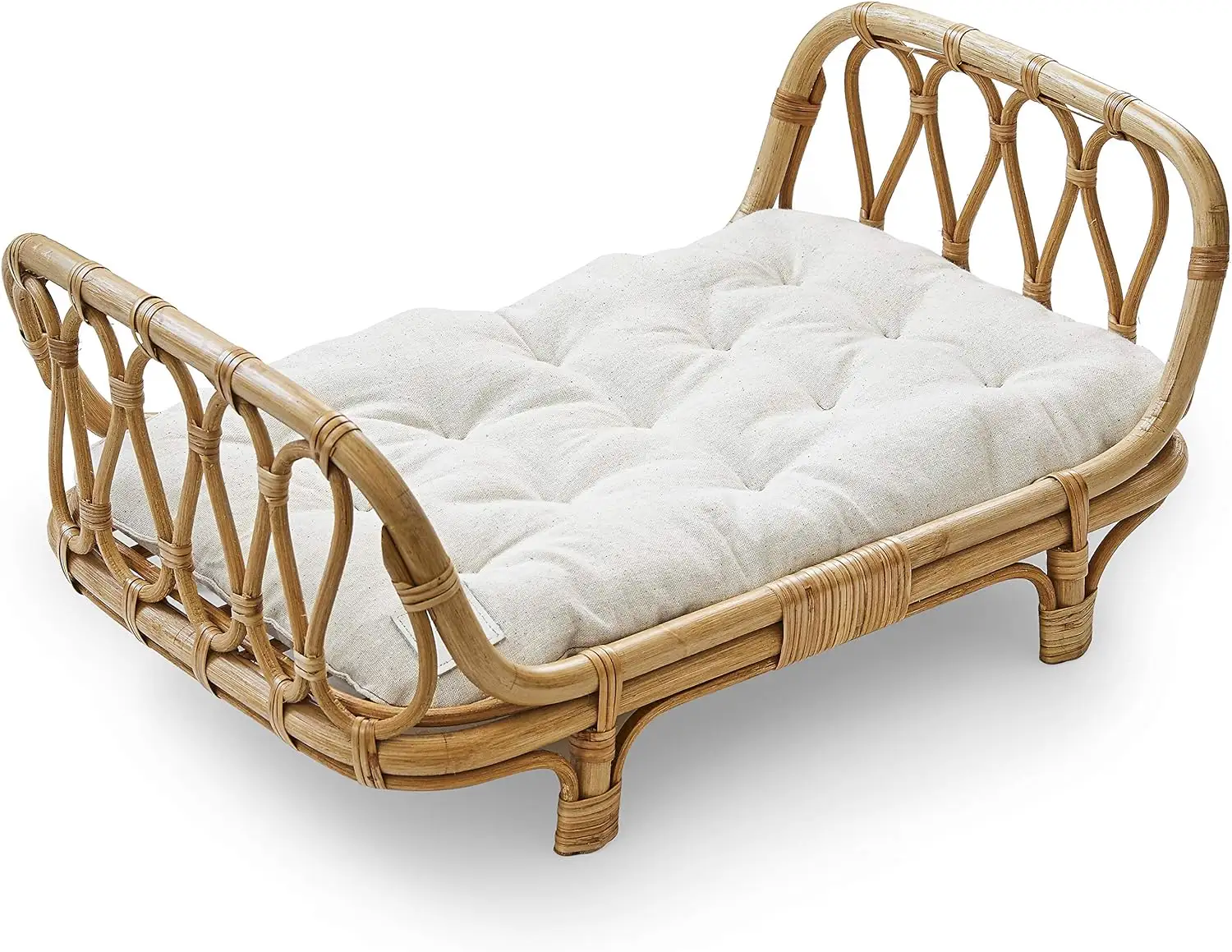 Handcrafted Wooden Dreamy Wicker Boho Infant Cradle Doll Crib Premium Rattan Baby Doll Bed with Mattress