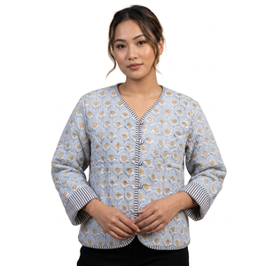 Comfortable Daywear Party Lounge Wear <b>for</b> <b>Women</b> Button Top Indian Handmade 100% Cotton <b>jacket</b> Elegant Floral Vintage Design - Product Image 1