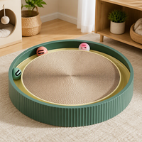 Griffoir rond pour chat en carton ondulé, tapis à griffer avec piste à balle en plastique, nid pour chat, jouet d'intérieur pour animaux de compagnie