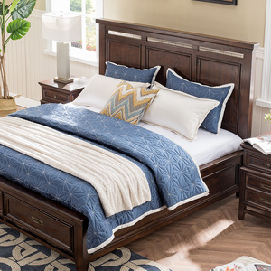 Precio barato cama de madera maciza cama de madera clásica con dos cajones de almacenamiento apartamento cama tamaño King <span class=keywords><strong>muebles</strong></span> de Hotel - Product Image 5