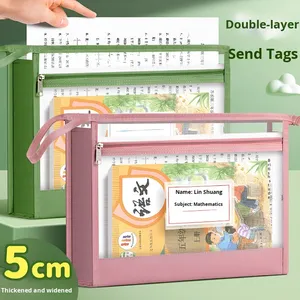 Sac de classement vertical à double couche scellé amélioré, format A4, en maille transparente, pour le rangement portable des élèves du primaire lors de cours de soutien scolaire - Product Image 5