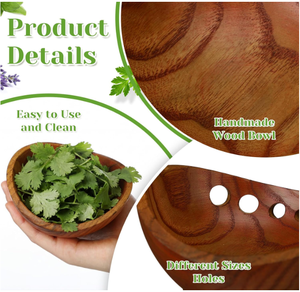 Tazón Separador de Hierbas de Madera con 5 Orificios, Separador de Tallos y Hojas de Hierbas de Madera Natural Sólida, Tazón para Pelar Hierbas de Cocina, Venta al por Mayor, Logotipo Personalizado - Product Image 5