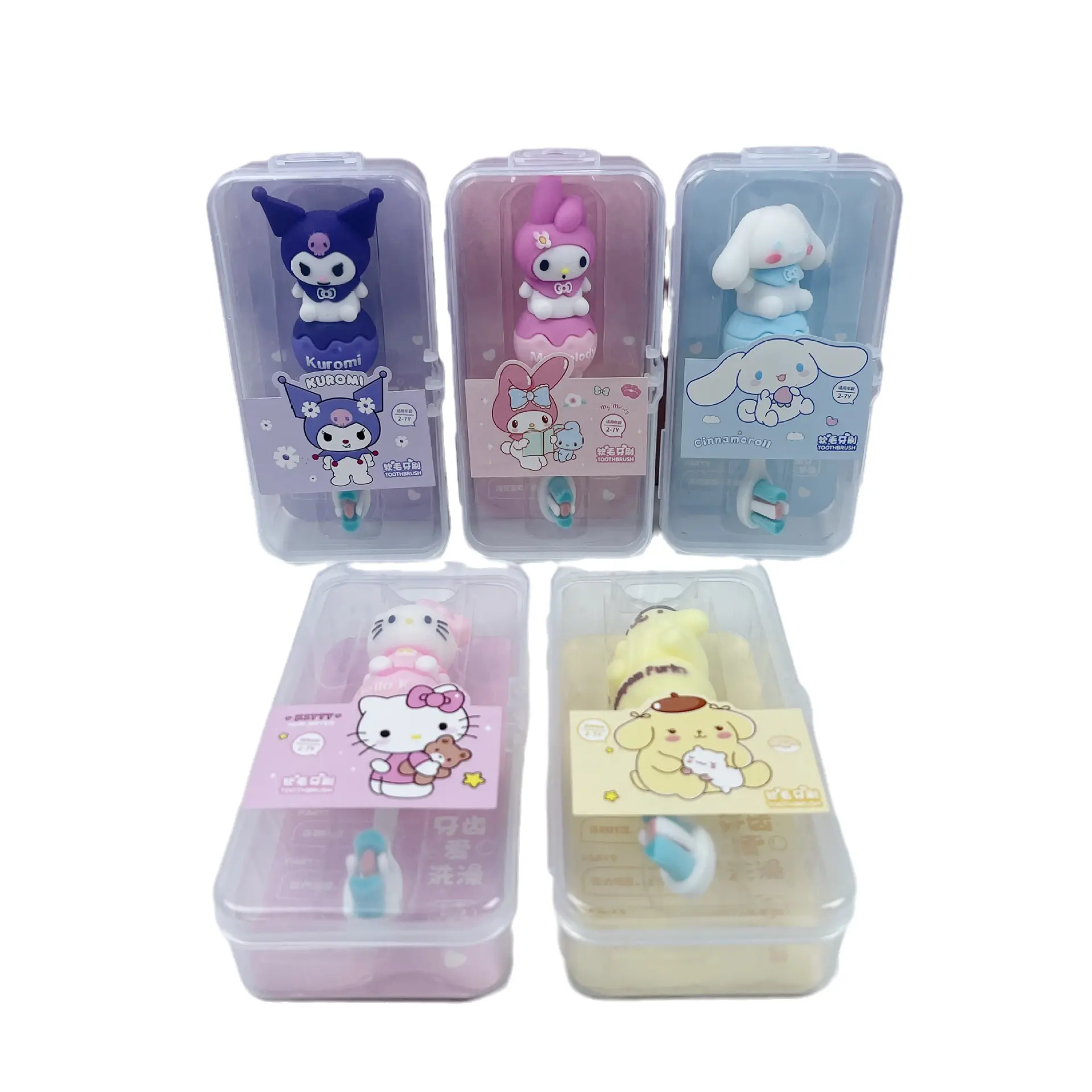 New Kawaii Kitty Toothbrush Kuromi MyMelody Anime Soft Hair Travel Portable Fiber Toothbrush Set Oral Cleaning Brush