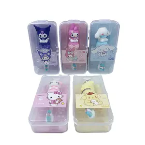 Nieuwe Kawaii Kitty Tandenborstel Kuromi Mymelodie Anime Zacht Haar Reizen Draagbare Vezel Tandenborstel Set Orale Reinigingsborstel