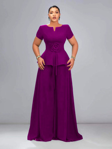 Vêtements pour femmes européennes et américaines en <span class=keywords><strong>grande</strong></span> <span class=keywords><strong>taille</strong></span> : haut à manches courtes vert foncé à volants avec motif floral tridimensionnel et - Product Image 2
