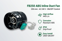 Ventilateur de gaine en ligne en plastique ABS FB250 250 mm 240 V, résistant à la corrosion, pour système de ventilation et d'extraction HVAC monté au plafond