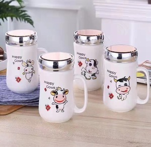 Porcelaine cadeau café ensemble poignée 450ml Camping mignon émail peint à la main en céramique anti-dérapant tasse thermique avec couvercle miroir - Product Image 6