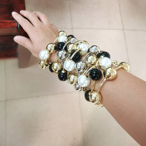 Nuovi Bracciali Elastici alla Moda in Stile Punk con Sfere, Placcati in Oro 18k, Bracciali Chunky in <span class=keywords><strong>Argento</strong></span> per Donne - Product Image 2