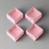 Boîte d'emballage transparente de qualité alimentaire recyclable rose pour gâteau, chocolat, macaron, beignet, dessert, boîte en papier