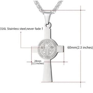 Colgante <span class=keywords><strong>de</strong></span> acero inoxidable <span class=keywords><strong>de</strong></span> San Benito, medallla <span class=keywords><strong>de</strong></span> San Benito, Medalla estampada <span class=keywords><strong>de</strong></span> San Benito, Cruz circular - Product Image 1