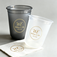 Gobelets jetables pour boissons de fête, gobelets en plastique colorés personnalisés pour bière et vin, gobelets noirs pour fête avec serviette, anniversaire, mariage