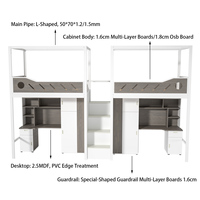 Lit mezzanine avec armoire, taille double, pour étudiant, durable, pour dortoir scolaire, appartement, avec barrière de sécurité, bureau et rangement