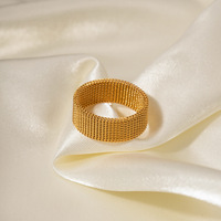 Gewebte breite Mesh-Band ringe Edelstahl 16 Karat vergoldet Minimalist Tarnish-Free Braided Mesh Design Plain Band Ring für Frauen