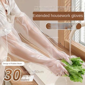 Einweg-wasserdichte <span class=keywords><strong>Latex</strong></span> handschuhe für Damen Küche Dick, lang ärmelig, transparent für das Geschirrs pülen im Haushalt - Product Image 3