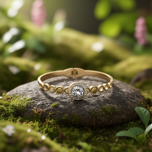 Brazalete Clásico con Corte Esmeralda, Chapado en Oro, Acero Inoxidable 316L, con Cristal Central, para Mujer, Joyería Fina - Product Image 3