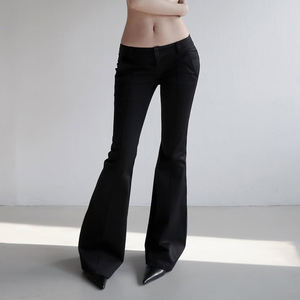 Pantalones de Pierna Ancha de Tiro Bajo Estilo Gótico para Mujer, Corte Regular, Color Sólido, Negro Básico, Casuales, para Primavera, Ropa Urbana - Product Image 2