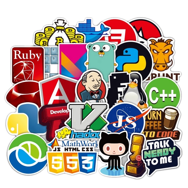 108 Pcs Creative Style Programmer Programming Waterproof Stickers Die Cut Shape PVC Non-toxic Material Laptop Skateboard Custom