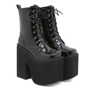 Aliexpress <strong>Plain</strong> Lace-up Square Toe 8cm Heel Height Increasing Winter Stage Performance Women's <strong>Boots</strong> for for Foreign - Product Image 2