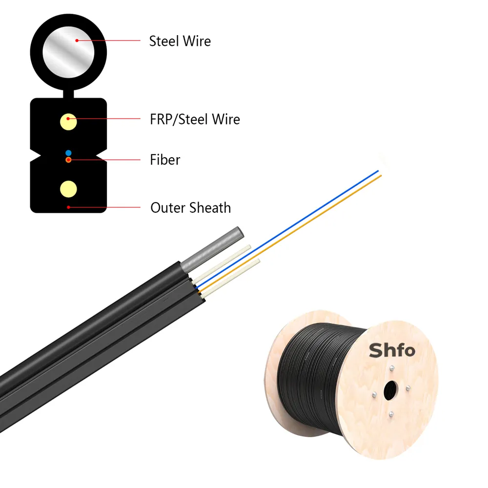 SHFO-GJYXCH G652D GJYXCH สายไฟเบอร์ออปติก FTTH สายกลางแจ้ง 2 core สายไฟเบอร์ ftth G652D ประเภทสายไฟเบอร์ออปติก