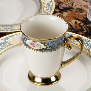 Luxury Gold Rim Tableware Vintage Embossed Floral Pattern <b>Porcelain</b> Dining Plates Set with Gold Trim Ceramic Dinnerware Set - Product Image 5
