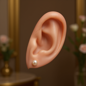 Boucles d'oreilles clous E2417, perles rondes imitation nacrées blanches de 6 mm, sertissage clos, classiques pour femme, usage quotidien - Product Image 2