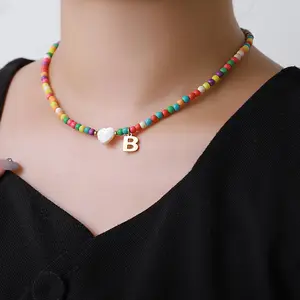 Collares con inicial de oro para mujer-Gargantilla con cuentas de moda Collar Gargantilla con letras hecha a mano Collar Joyería para mujeres Niñas Regalos