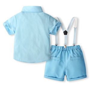 Ensemble élégant 2 pièces pour tout-petits garçons : chemise à manches courtes et short à bretelles, idéal pour les spectacles, les fêtes et les mariages. - Product Image 2