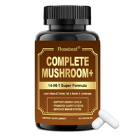 Cápsulas de Suplemento de Extracto Complejo de Mezcla de Hongos Veganos de Marca Privada 14 en 1: Melena de León, Reishi, Cordyceps, Cola de Pavo y Chaga