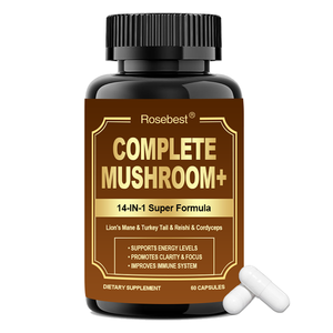 Complément en capsules de mélange d'extraits de champignons <span class=keywords><strong>Lion</strong></span>'s Mane, Reishi, Cordyceps, Turkey Tail et Chaga, végétalien, 14-en-1, marque privée - Product Image 1