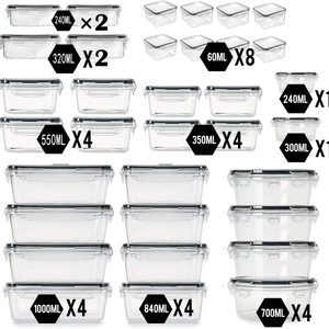 Set <span class=keywords><strong>di</strong></span> 34 Contenitori per Alimenti in Plastica per Frigorifero, Scatole Ermetiche per Conservazione in Microonde, Forma Quadrata - Product Image 5