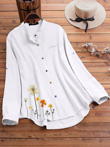 Blusa Vintage para Mujer Casual con Estampado Floral Colorido y Botones, Camisa <span class=keywords><strong>de</strong></span> Manga Larga, Tops y Blusas para Mujer, Blusa Blanca en Tallas Grandes - Product Image 2