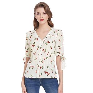 Top e Camicetta Vintage da <span class=keywords><strong>Donna</strong></span> Personalizzata con Maniche a Sbuffo, Scollo a V e Abbottonatura <span class=keywords><strong>in</strong></span> Chiffon e <span class=keywords><strong>Raso</strong></span> - Product Image 4