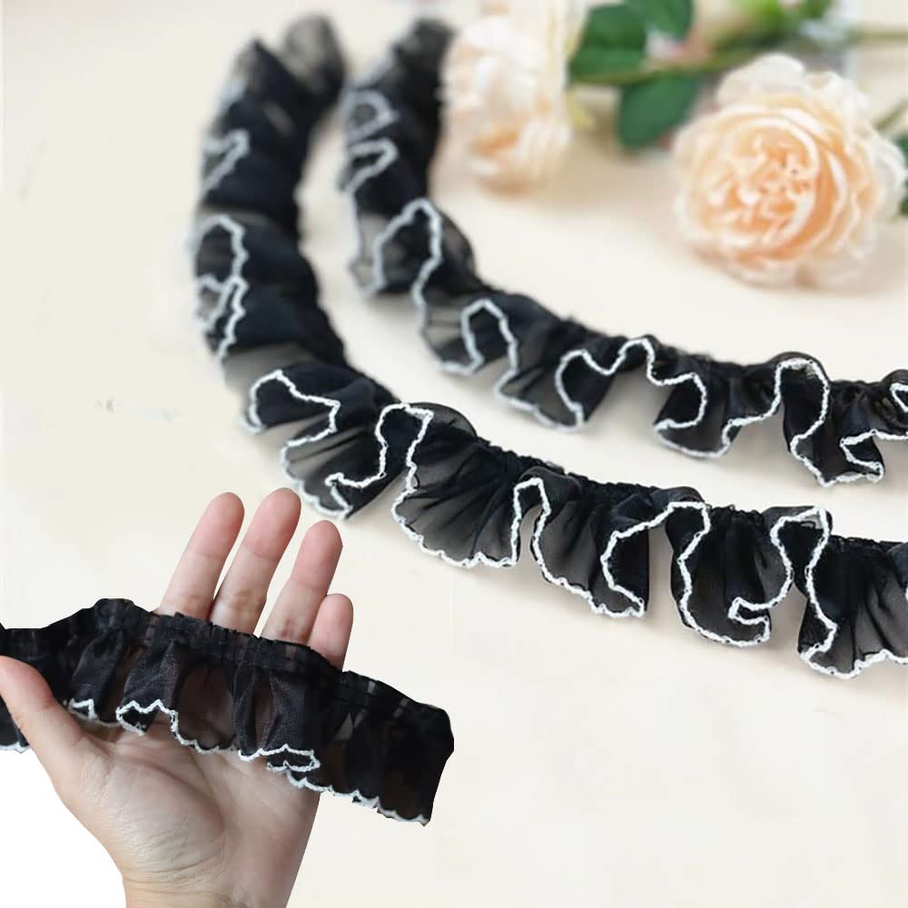 3D Pleated Chiffon Lace Trim - 5 Yards Orange Flower Embellishment Ribbon