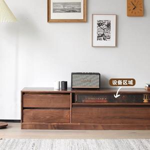 Mueble de TV de Madera Maciza Color Nogal, Estilo Nórdico, Multifuncional, Mueble de Salón con Almacenamiento - Product Image 3