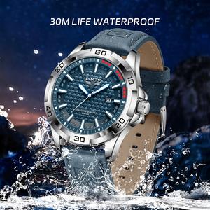 Reloj de Pulsera LIGE LG89290 para Hombre, de Cuero Azul, con Fecha, Resistente al Agua, de Lujo, Analógico, Luminoso, Relojes De Hombre + Caja de Regalo - Product Image 4